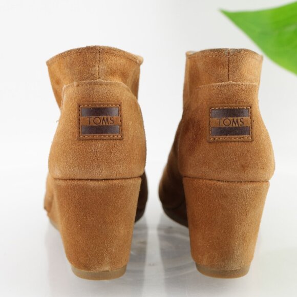 Toms Womens Kala Boots Size 7.5 Camel Tan Suede Wedge Heel Lace Up Desert Bootie - Picture 4 of 11